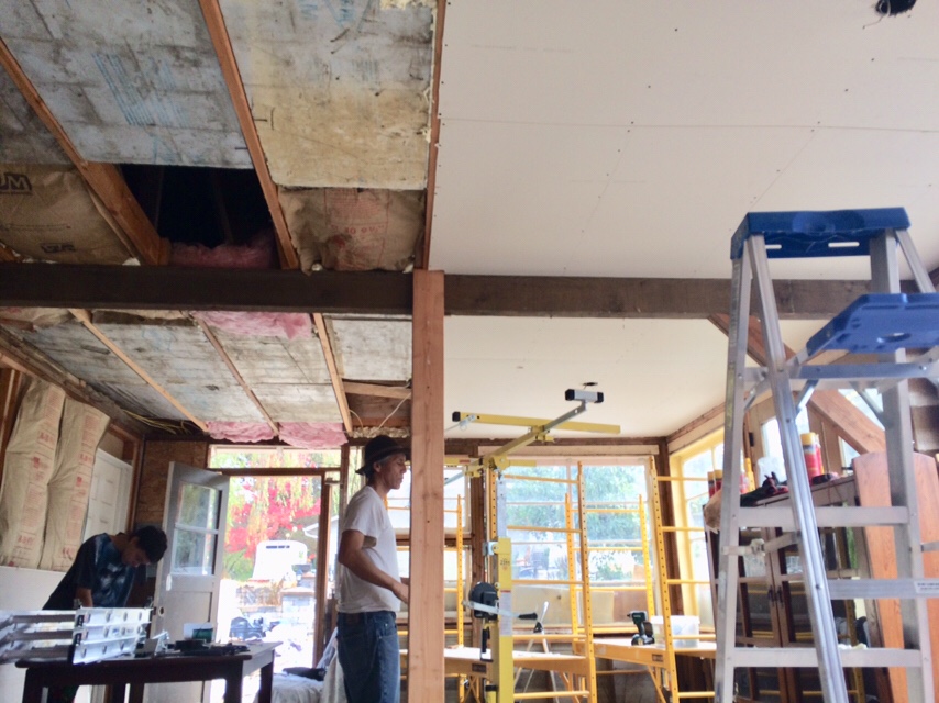 Halfway done with the sheet rock on the ceiling! I’m so excited!
