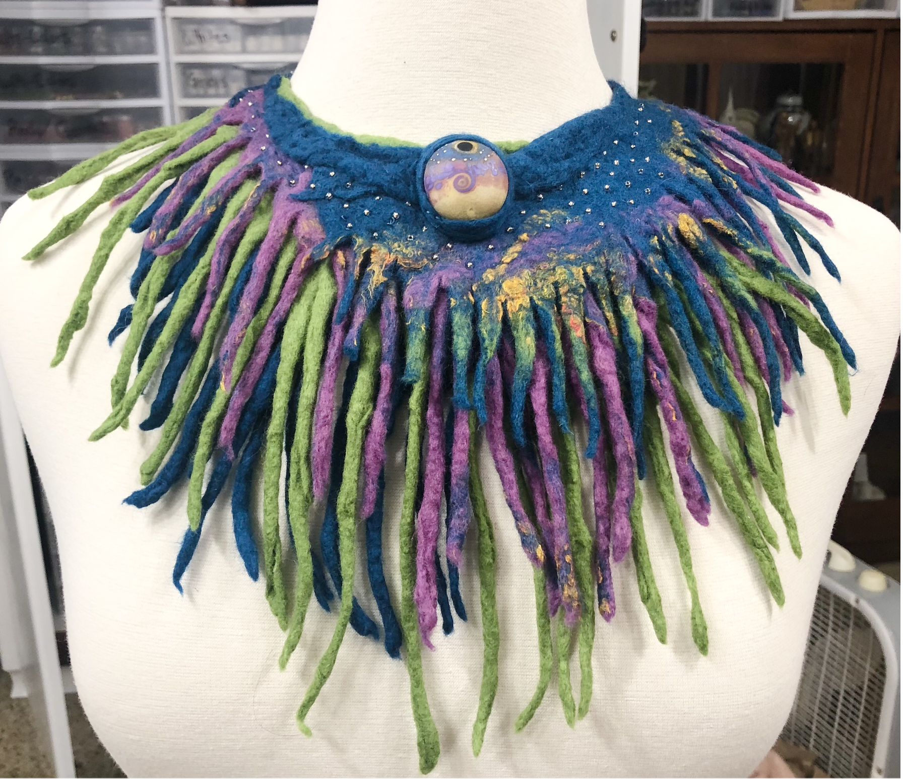 My New Necklace “Lion’s Mane” for sale at my venue: Alpaca by Design, in Sisters, Oregon.  $135