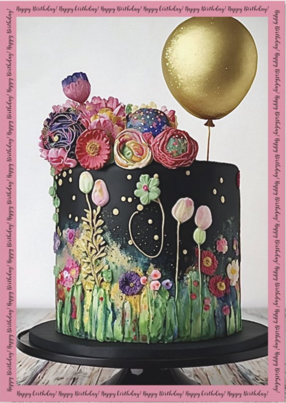 Happy Birthday! Card in dark chocolate and flowers.